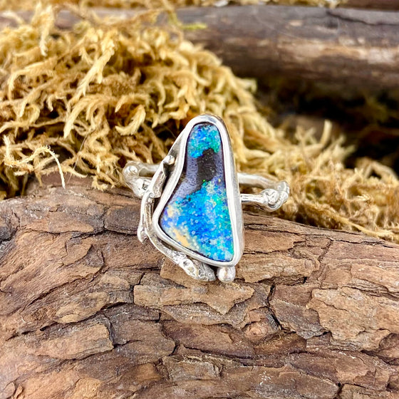 Vibrant Blue Boulder Opal Ring