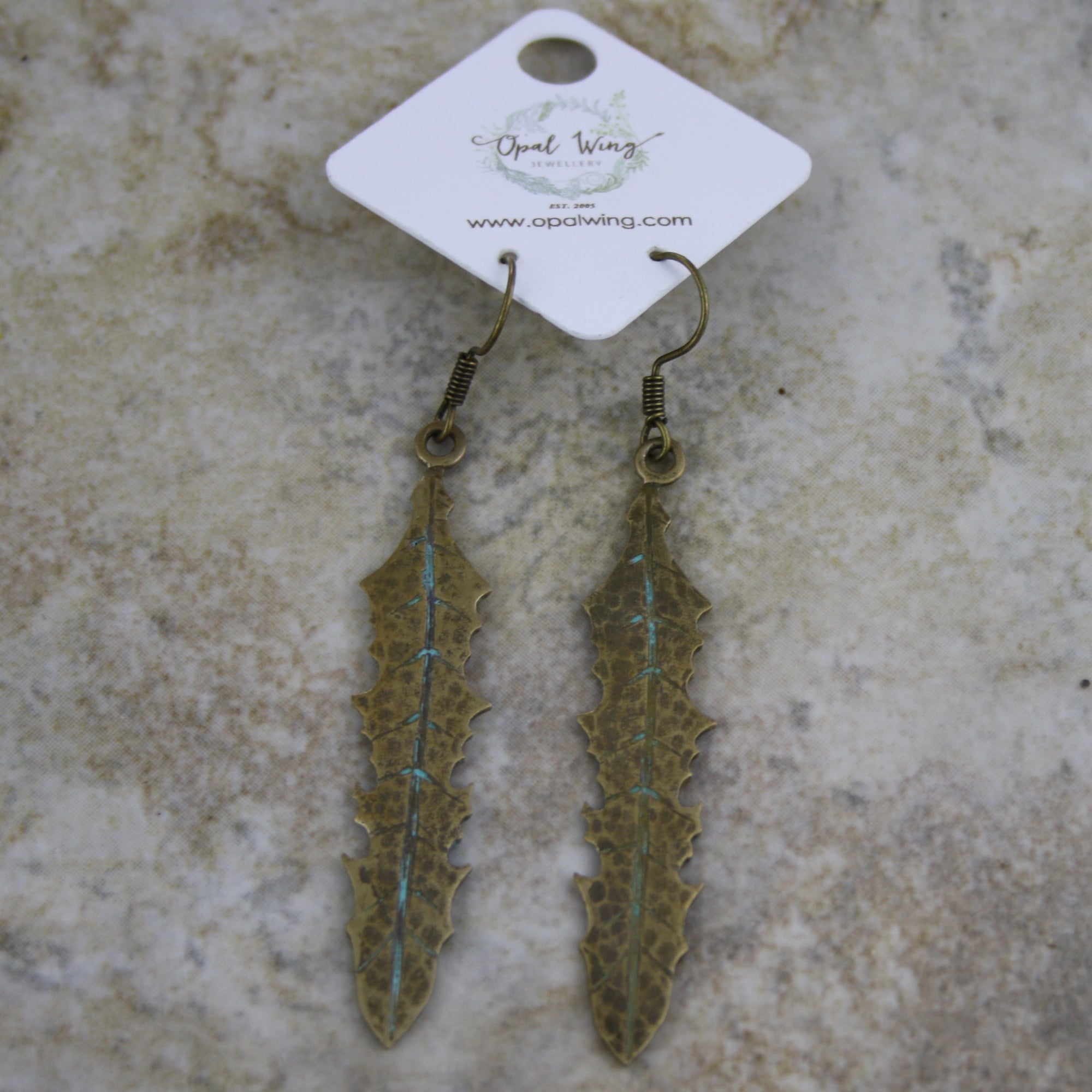 Dandelion Leaf Earrings in Bronze