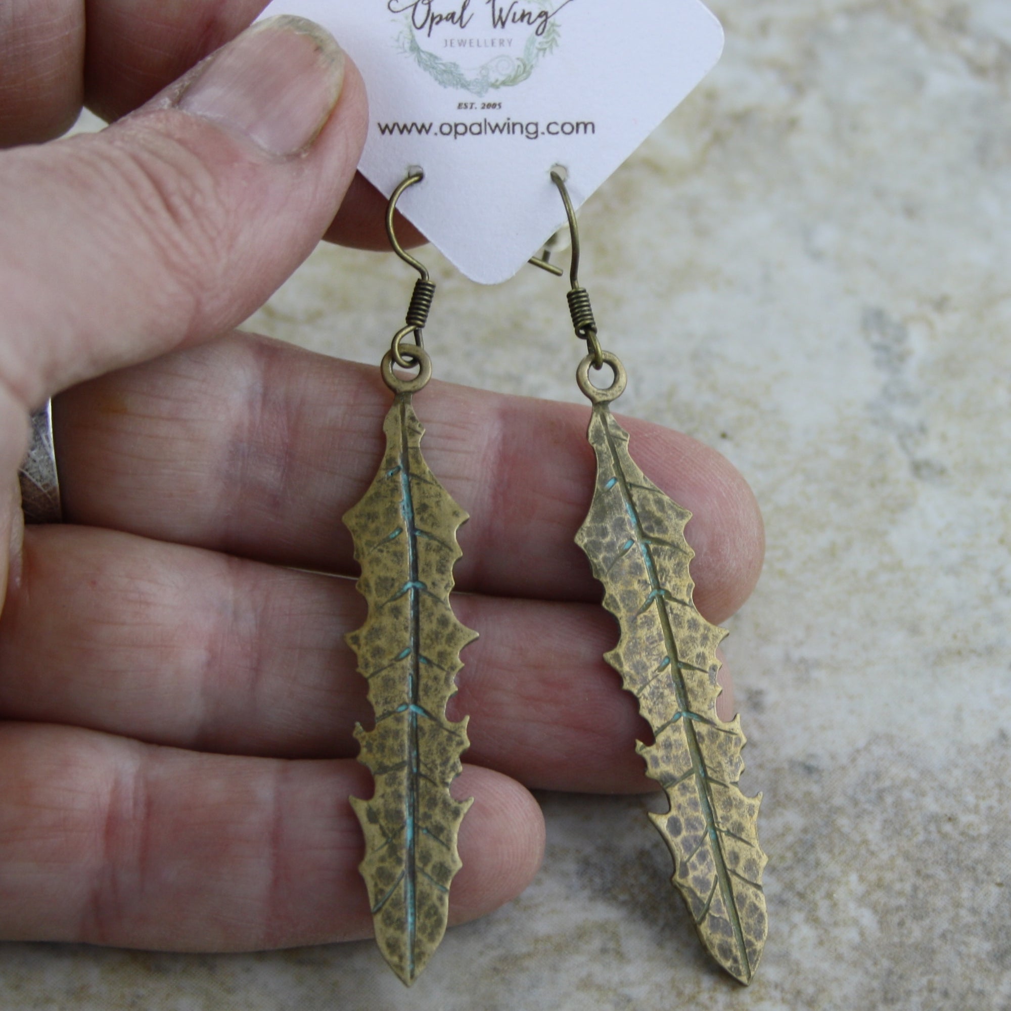 Dandelion Leaf Earrings in Bronze