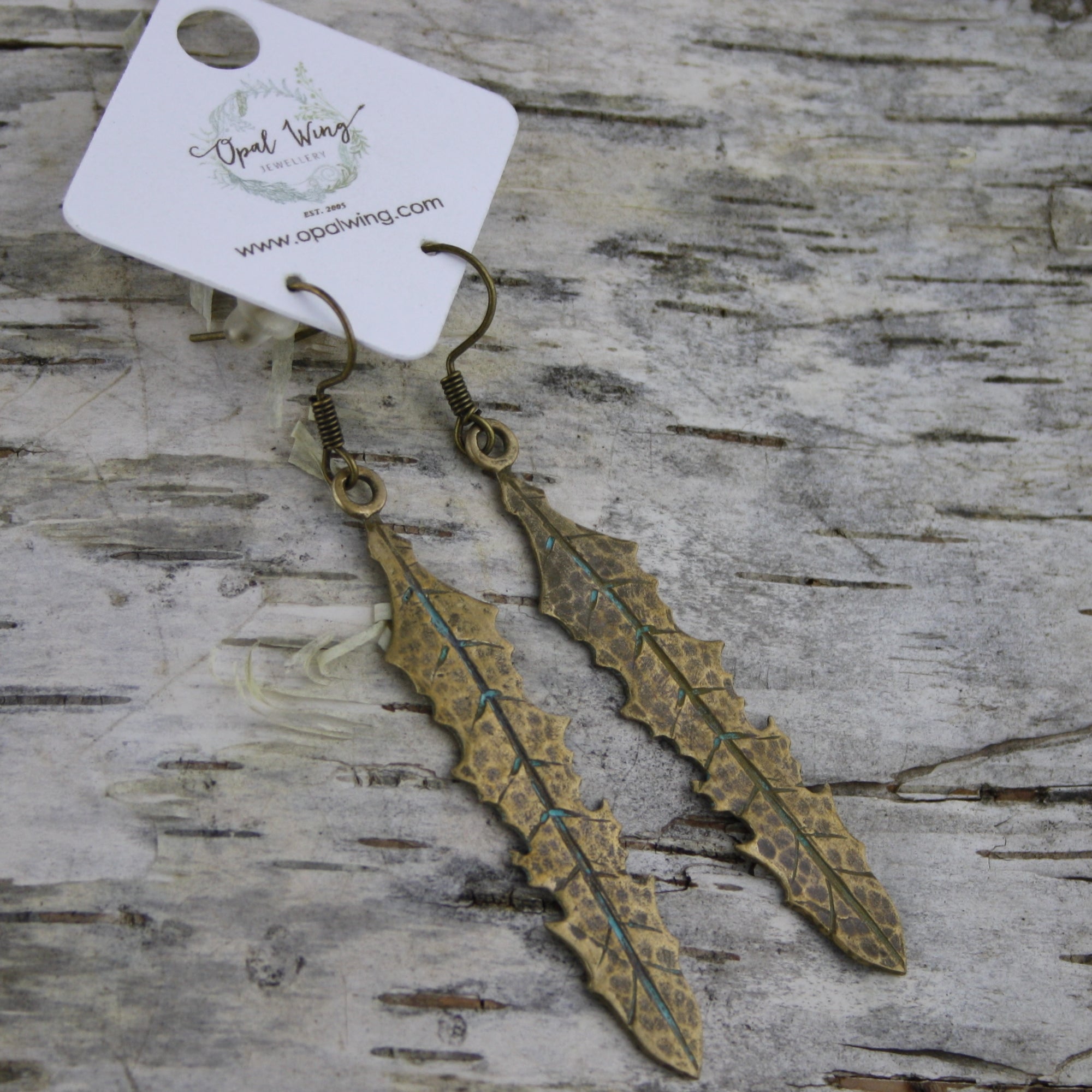 Dandelion Leaf Earrings in Bronze