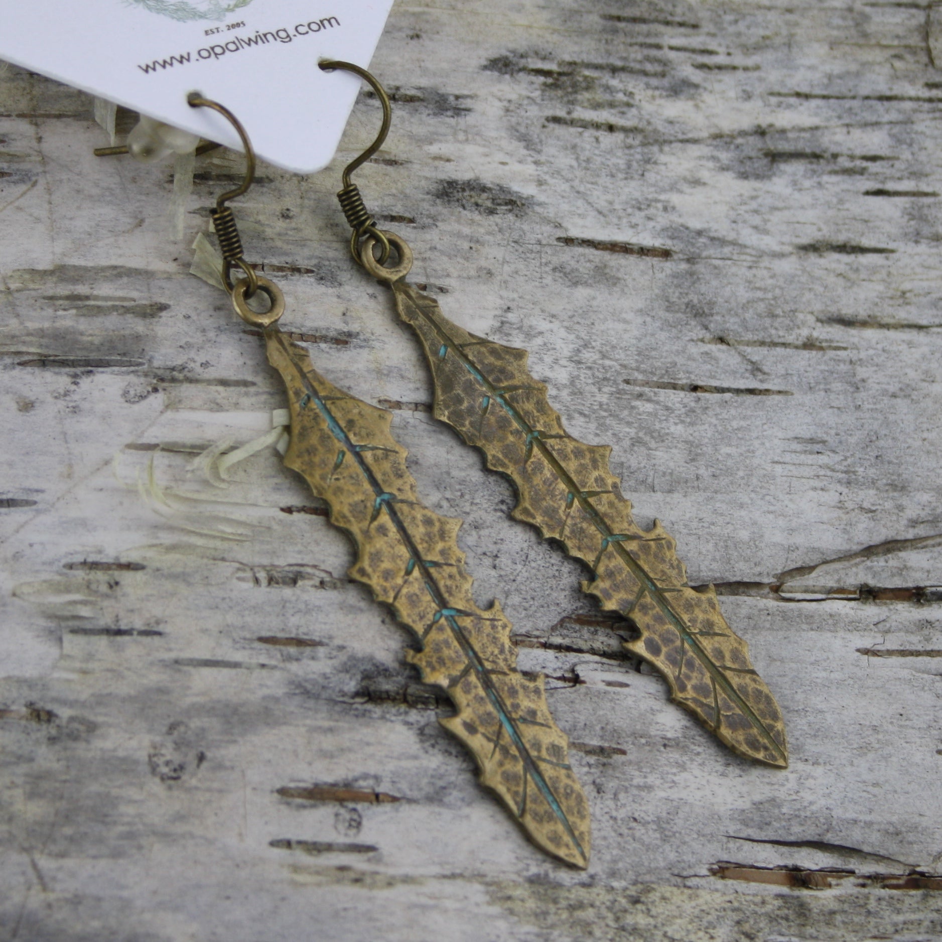Dandelion Leaf Earrings in Bronze