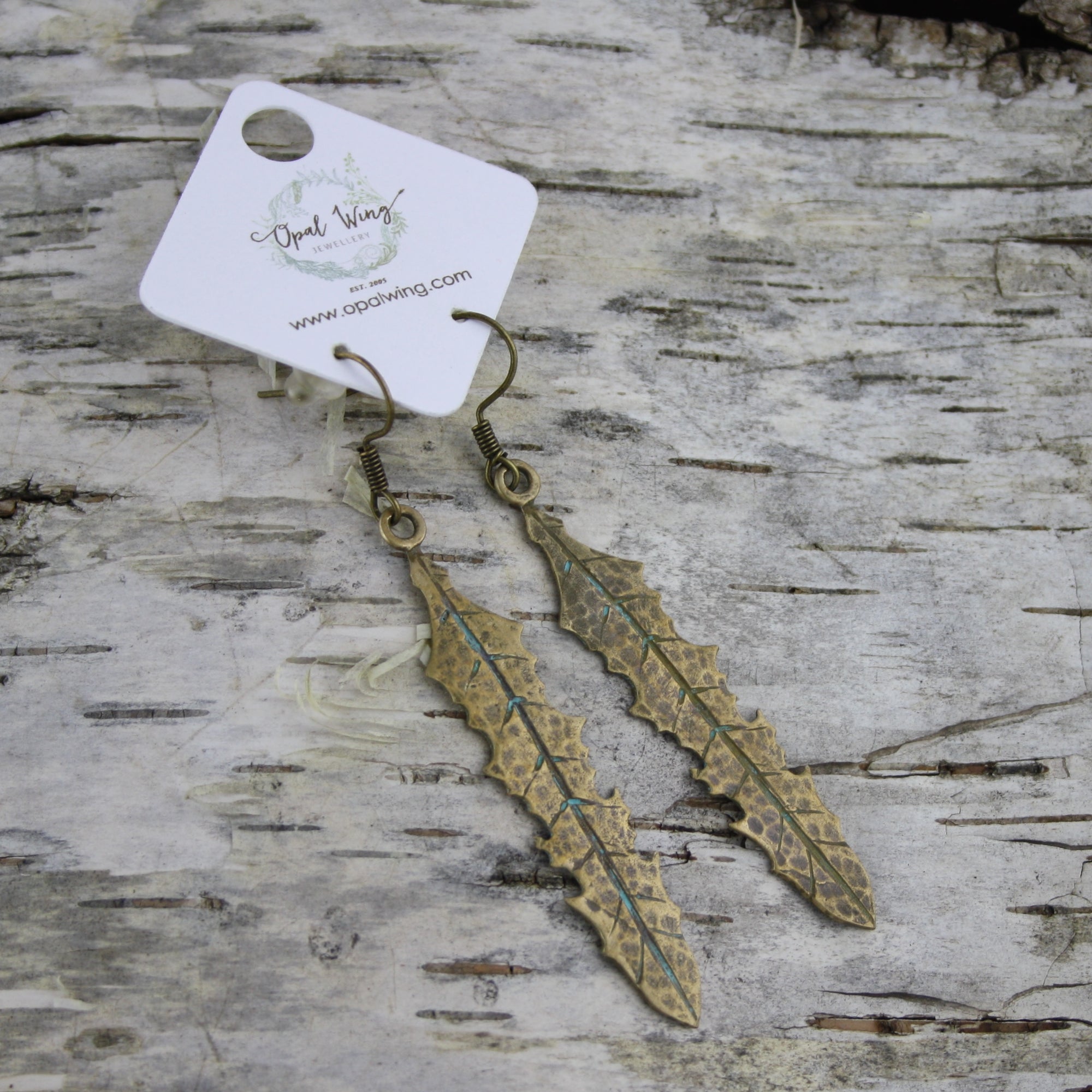 Dandelion Leaf Earrings in Bronze