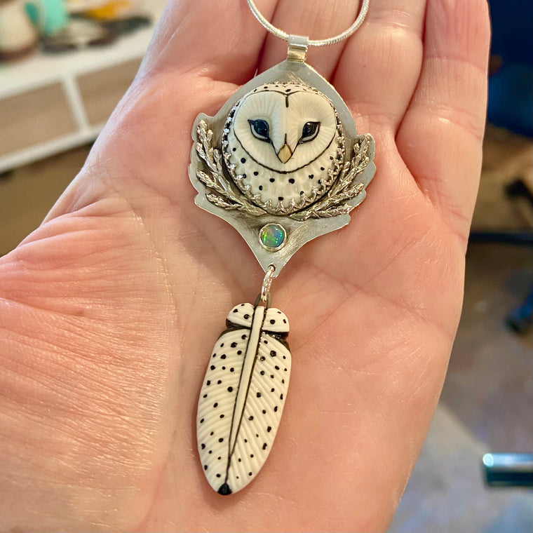 Snowy Owl Queen Goddess with Opal
