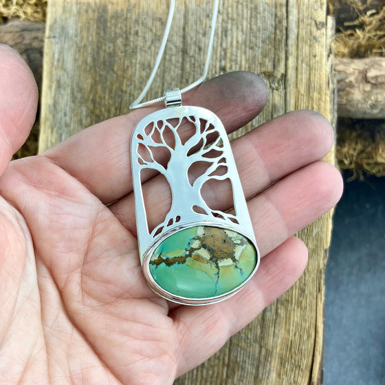 Tree of Life Rooted Pendant with Natural Hubei Turquoise