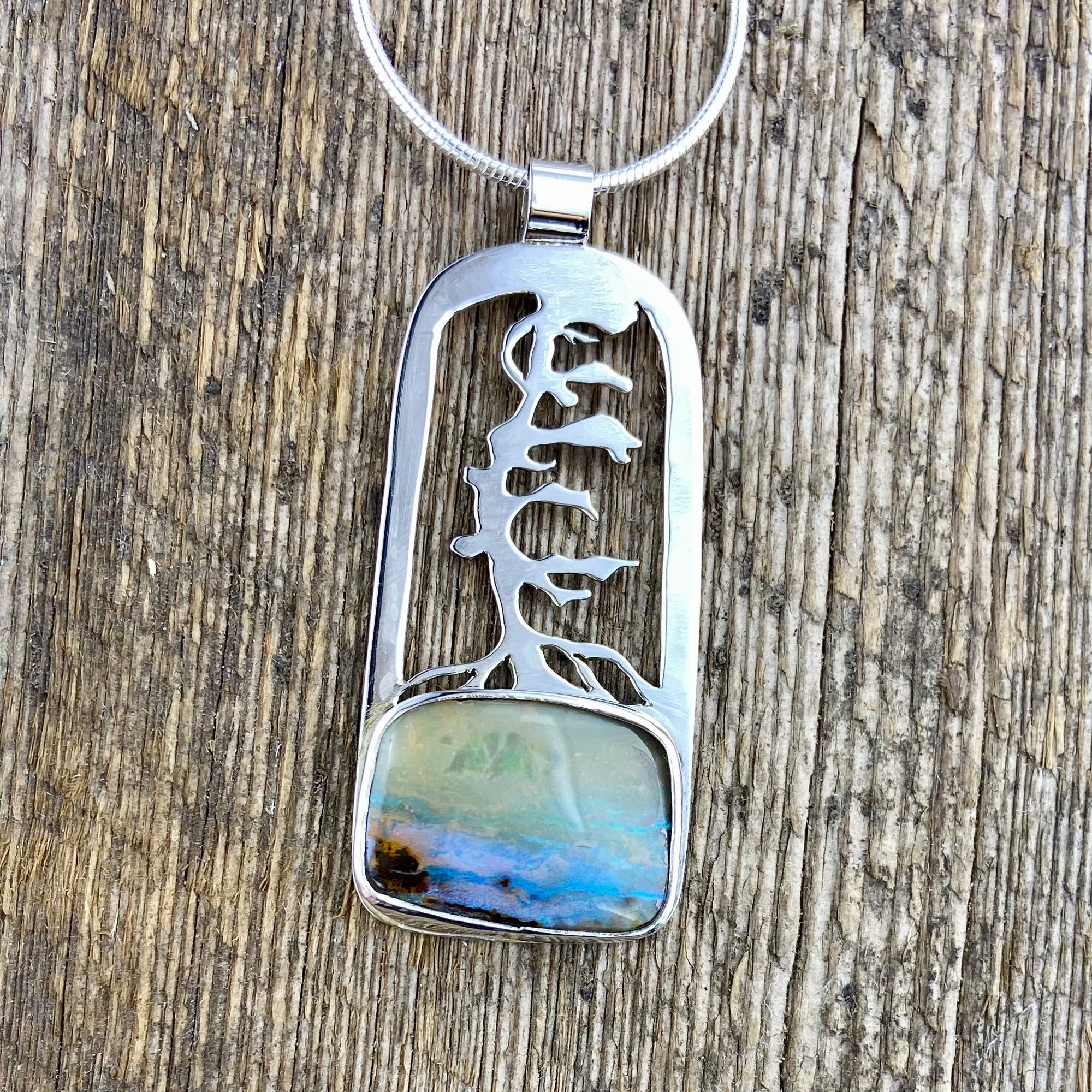 Georgian Bay Pine Blue Boulder Opal Pendant