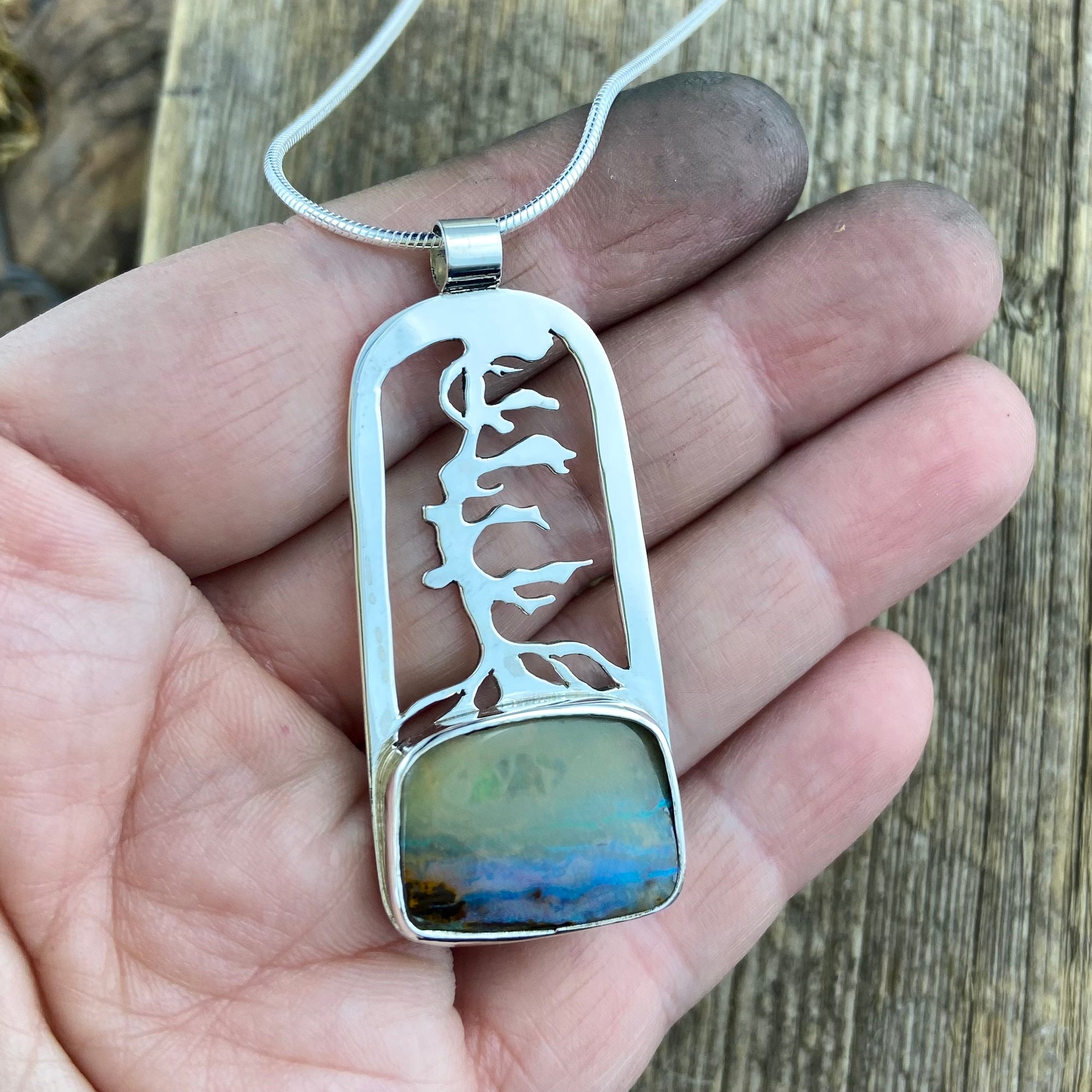 Georgian Bay Pine Blue Boulder Opal Pendant