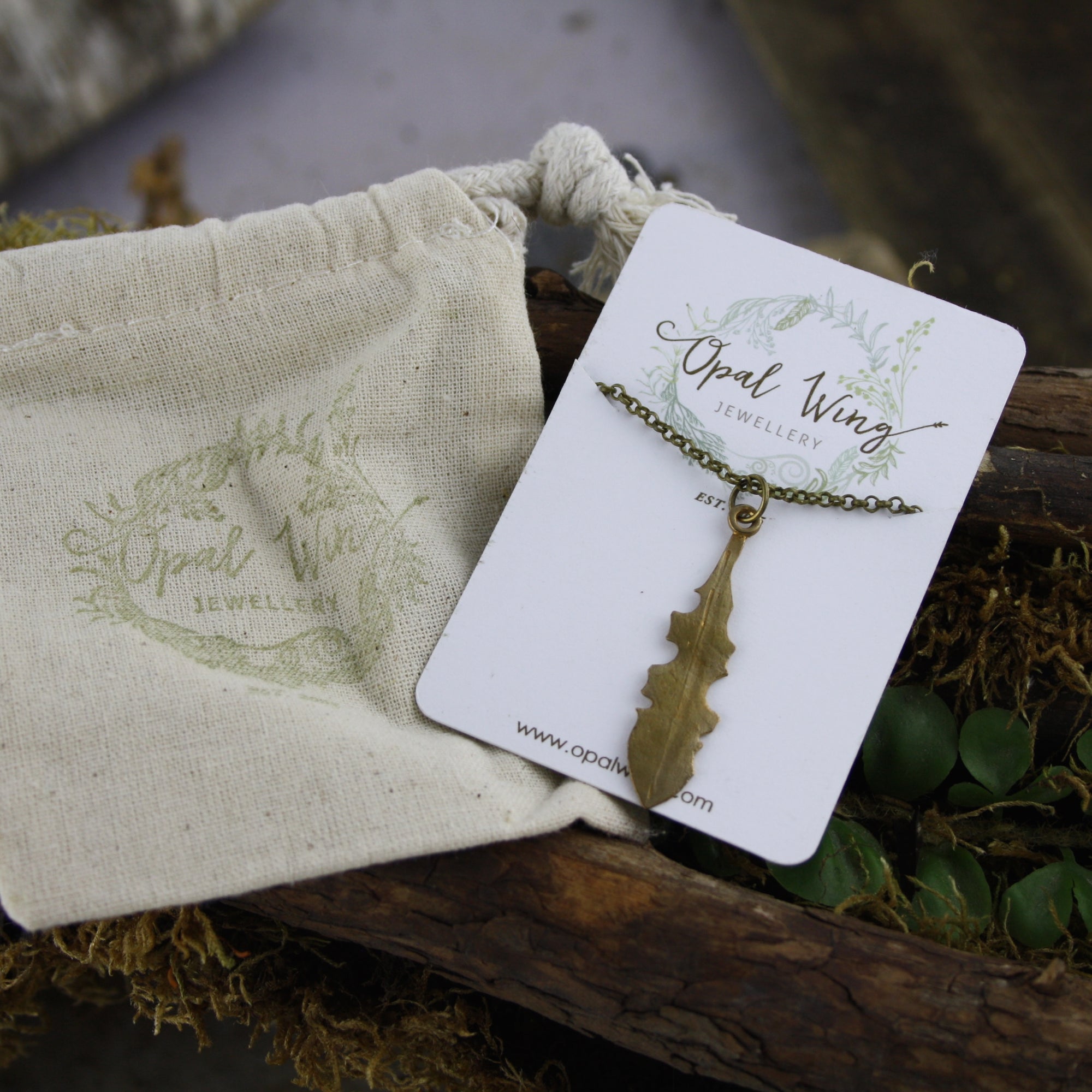 Dandelion Leaf Pendant in Bronze