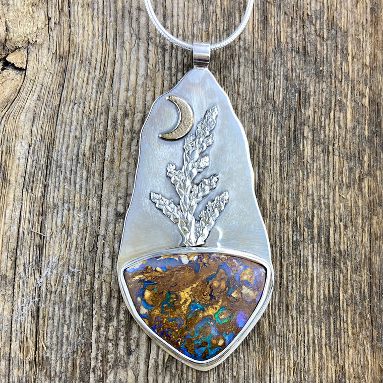 Rooted with Yowah Opal and crescent moon