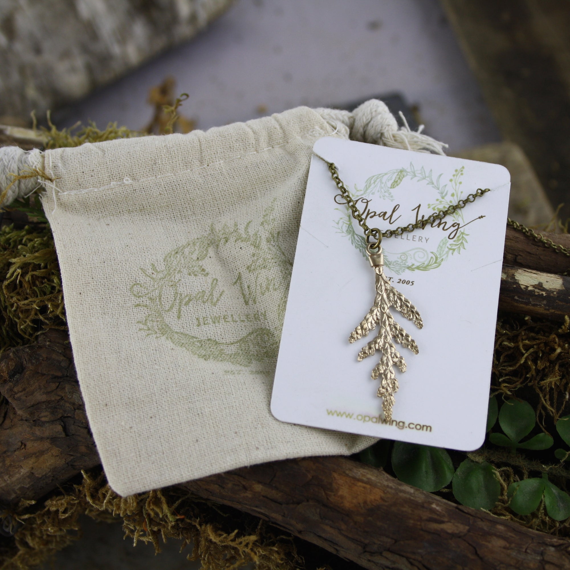 Small White Cedar Pendant in Bronze