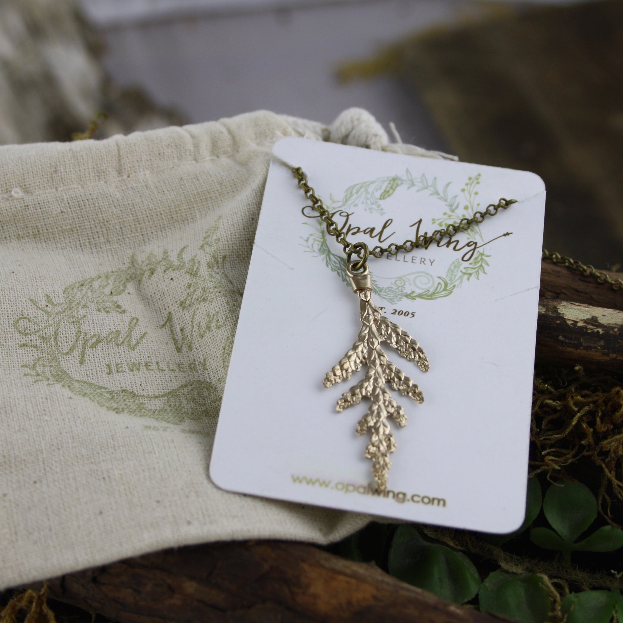 Small White Cedar Pendant in Bronze