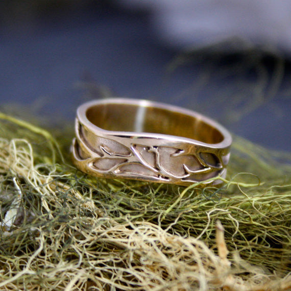 Organic Vine Wedding Band 14kt Gold