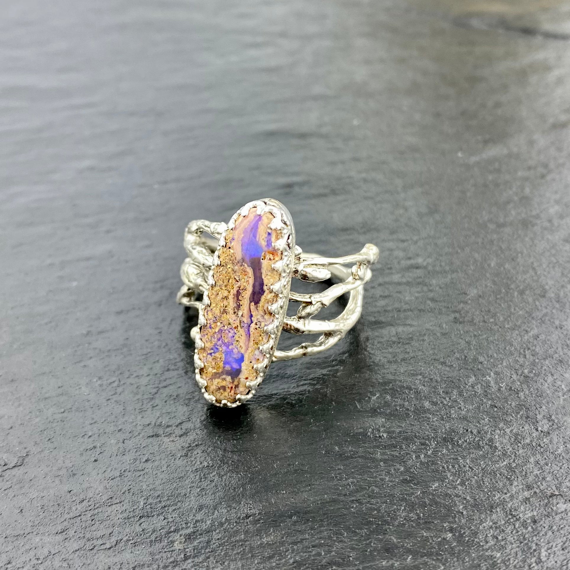 Pipe Boulder Opal Purple Woodland Ring