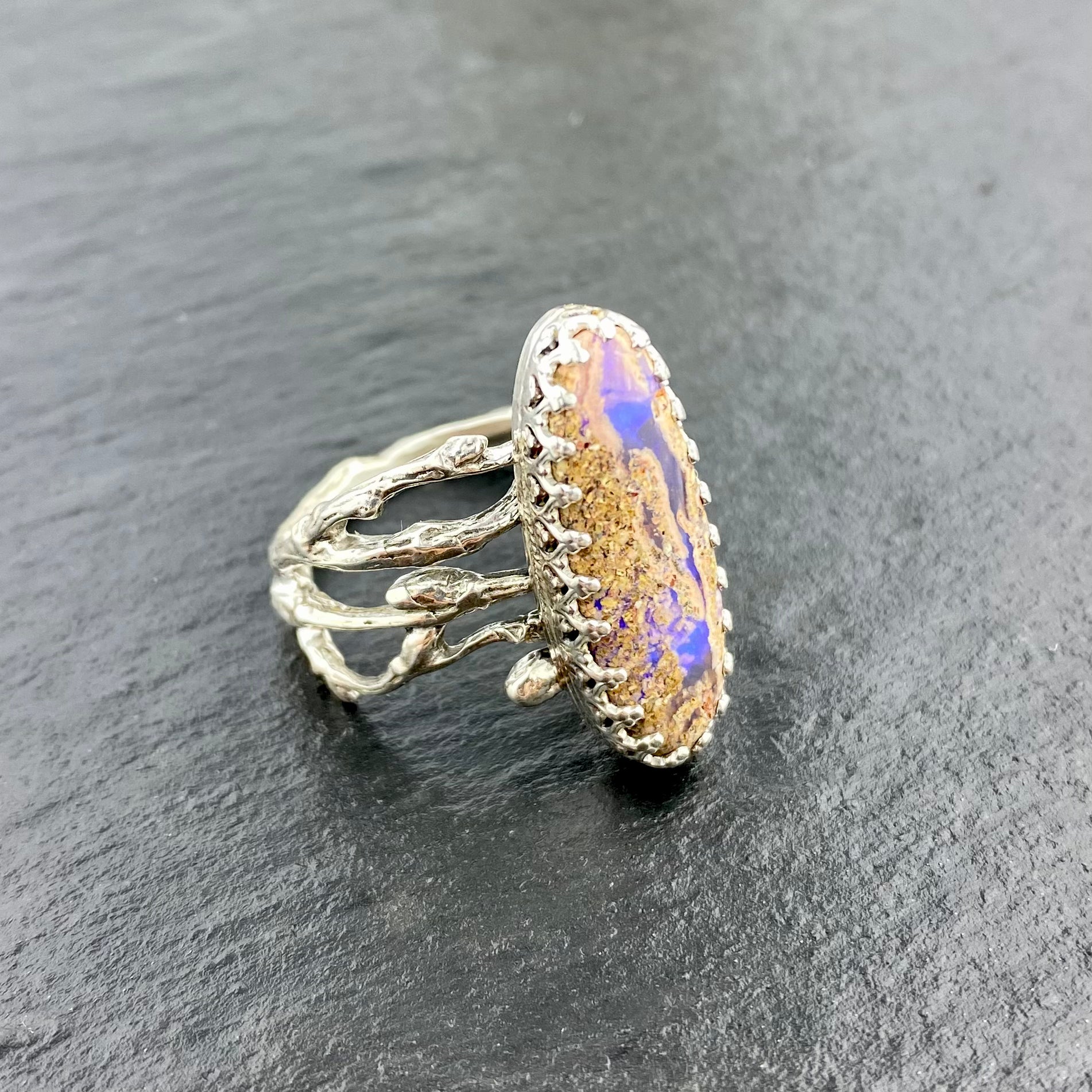 Pipe Boulder Opal Purple Woodland Ring