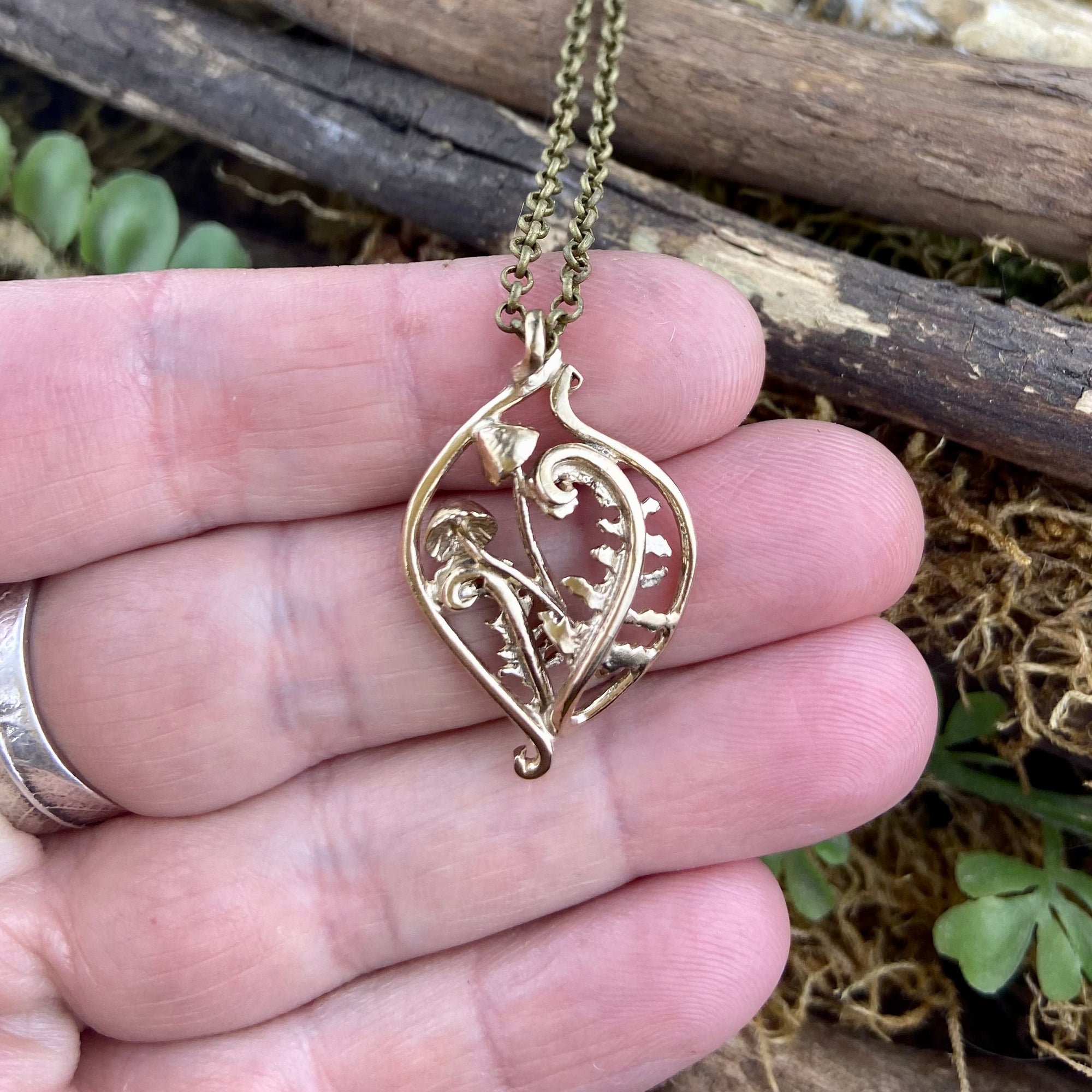 Fiddlehead Mushroom Grove Pendant in bronze