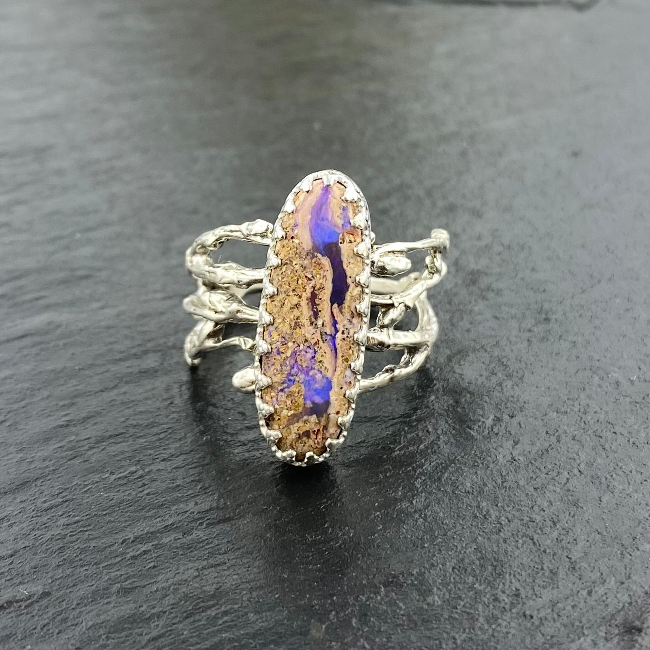 Pipe Boulder Opal Purple Woodland Ring