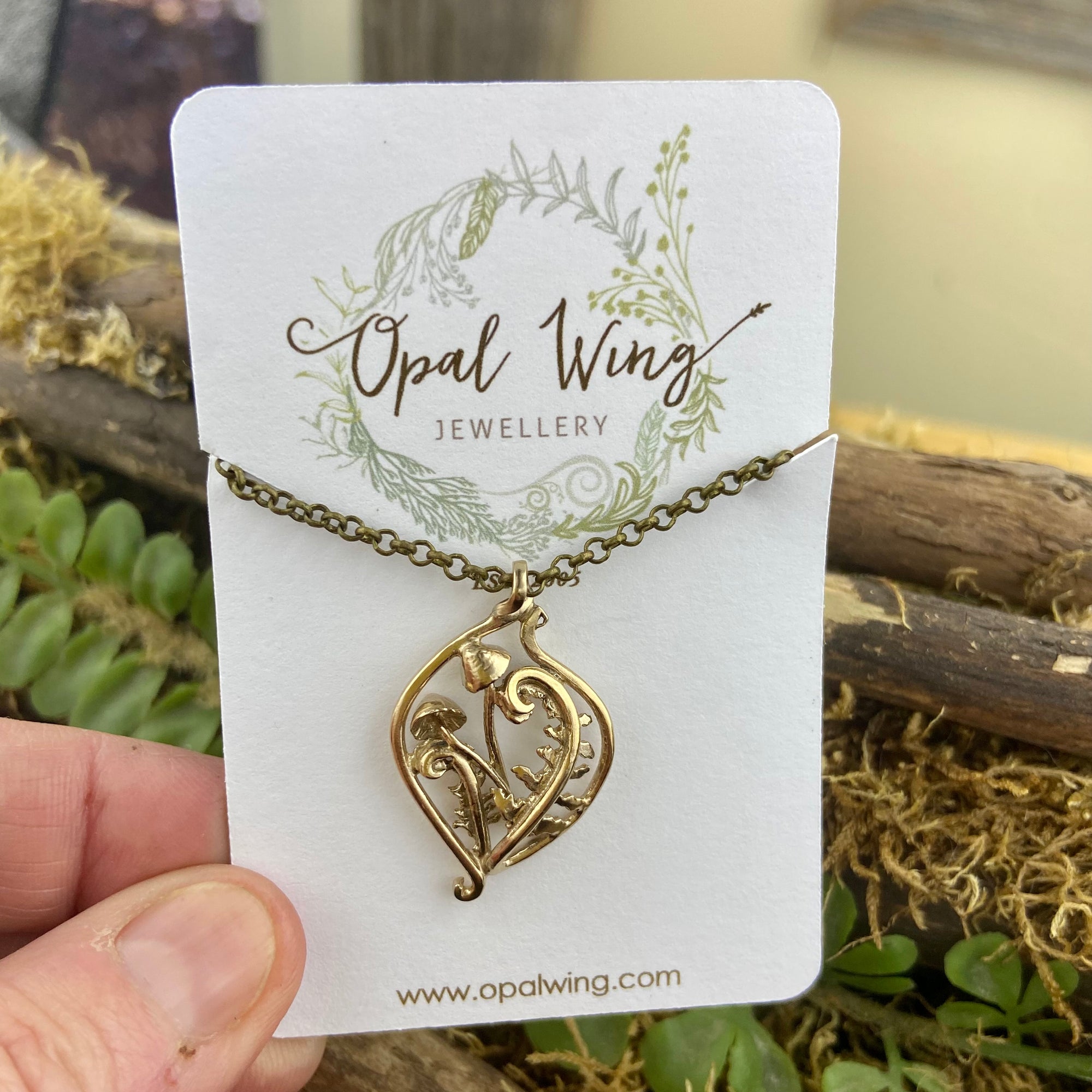 Fiddlehead Mushroom Grove Pendant in bronze