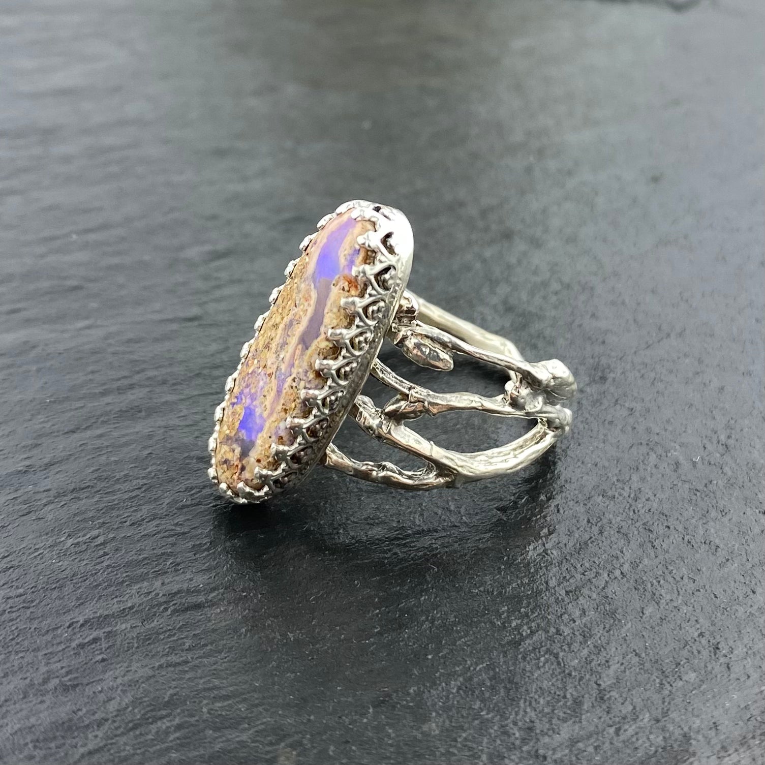 Pipe Boulder Opal Purple Woodland Ring
