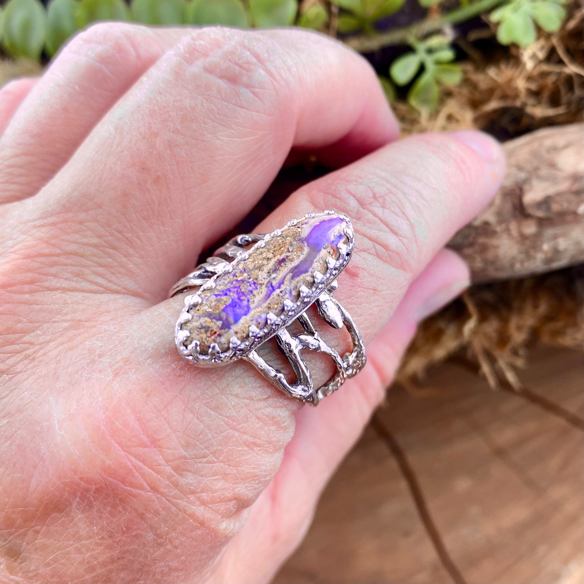Pipe Boulder Opal Purple Woodland Ring