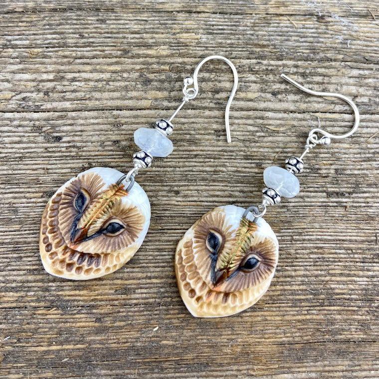 Owl Goddess earrings with Moonstone