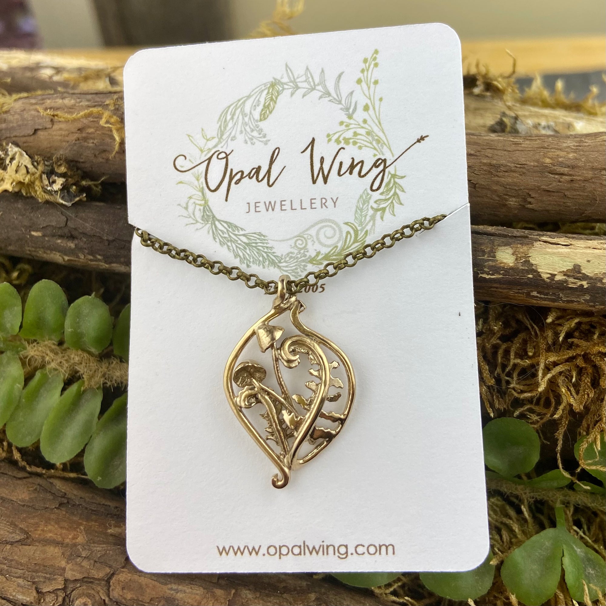 Fiddlehead Mushroom Grove Pendant in bronze