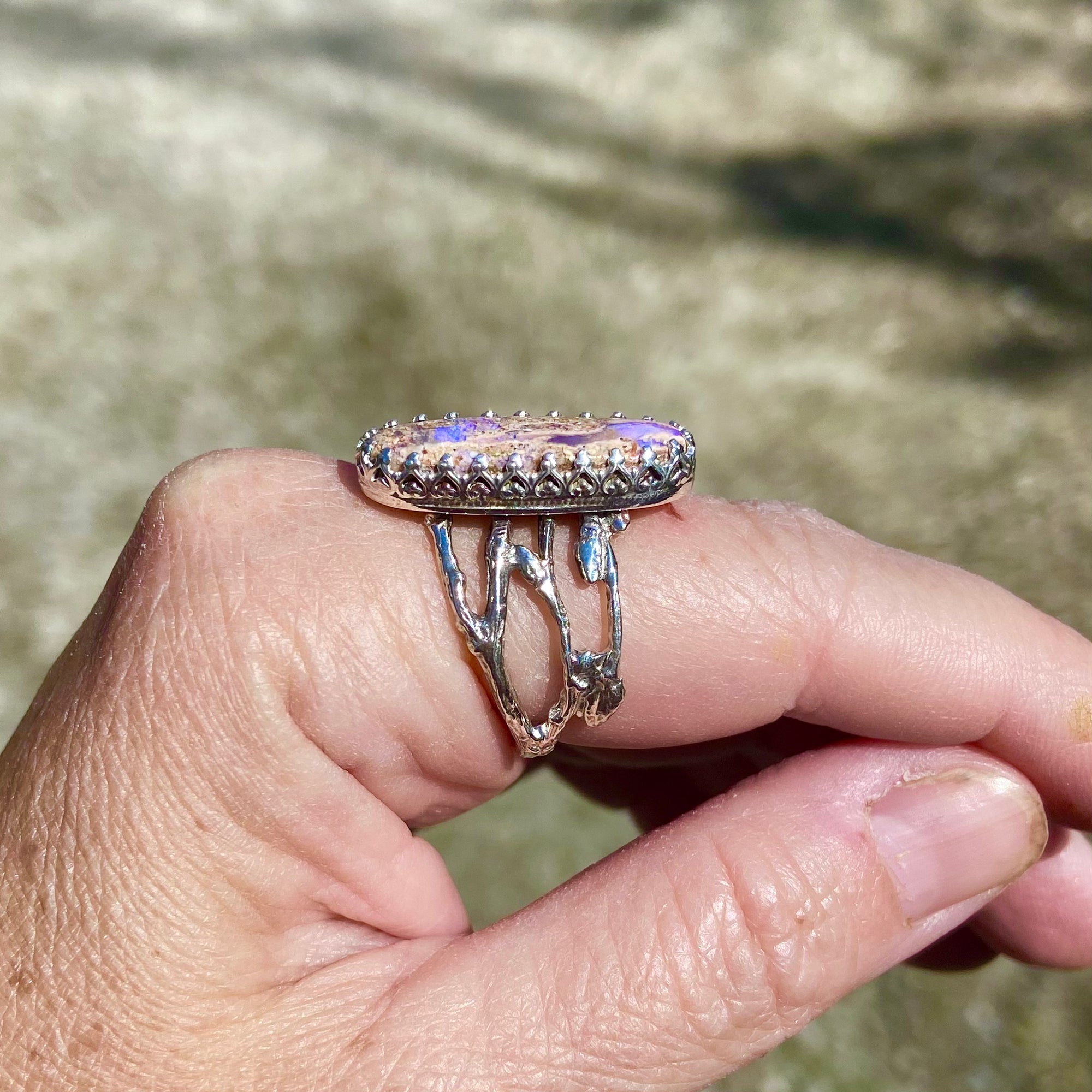 Pipe Boulder Opal Purple Woodland Ring